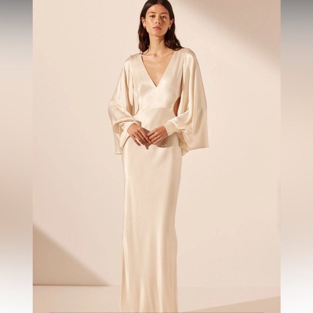 Shona Joy La Lune Circle Sleeve Cut Out Maxi Dress in Cream Size US 2